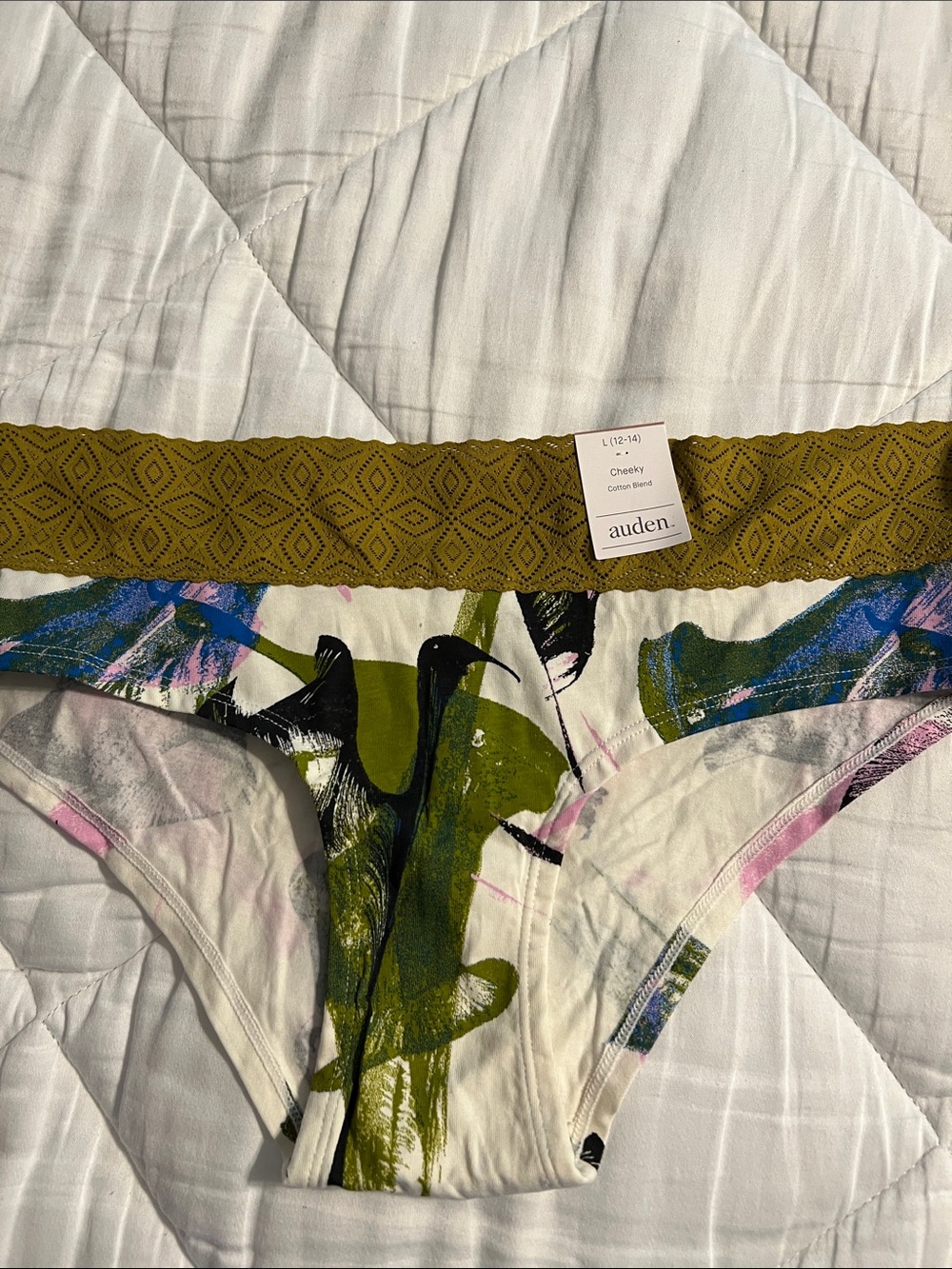 Auden Olive-Patterned Cheeky Bikini Briefs with Multicolor Accent